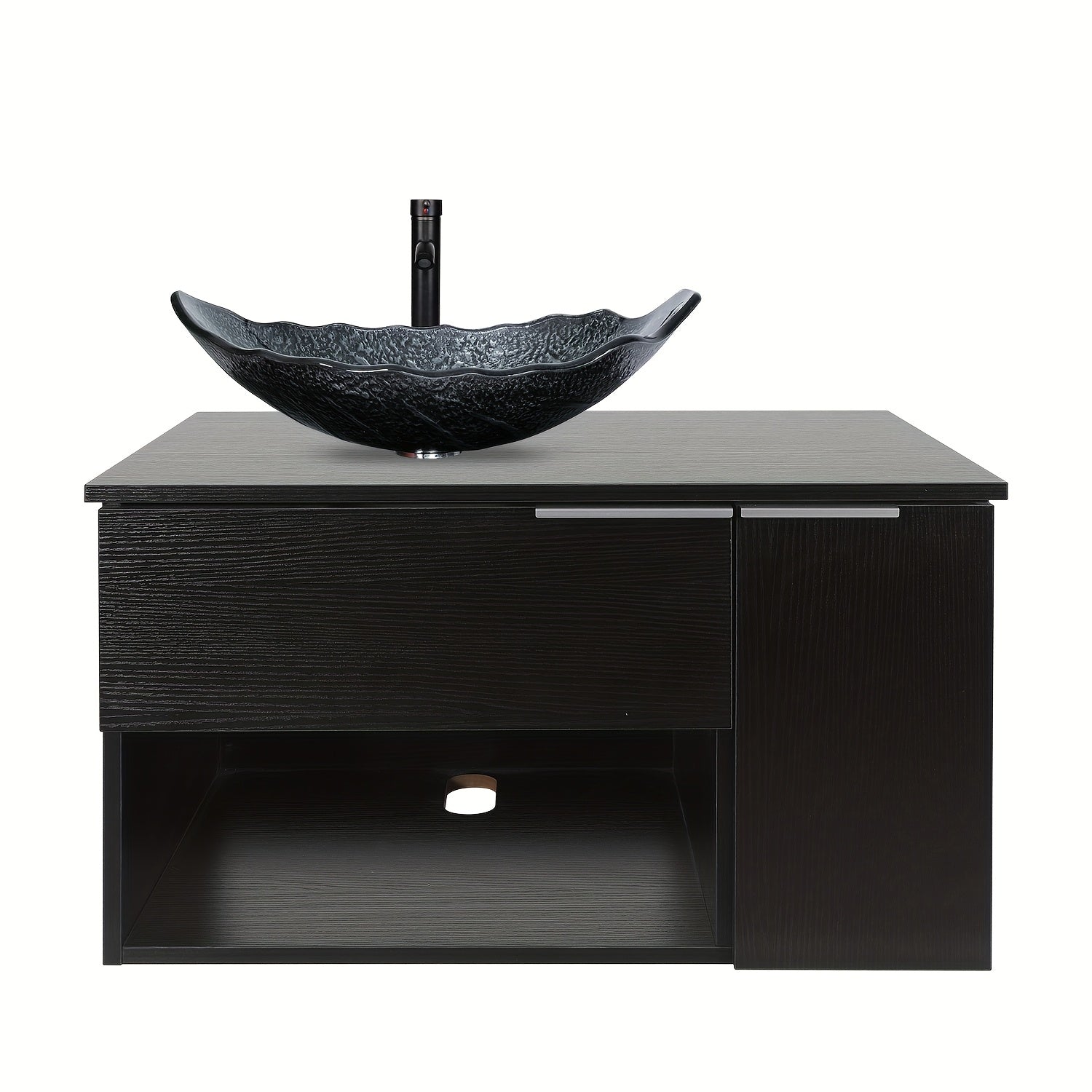 AISU 28" Moderner schwarzer Wandwaschtisch mit 1 Tür und 1 Schublade