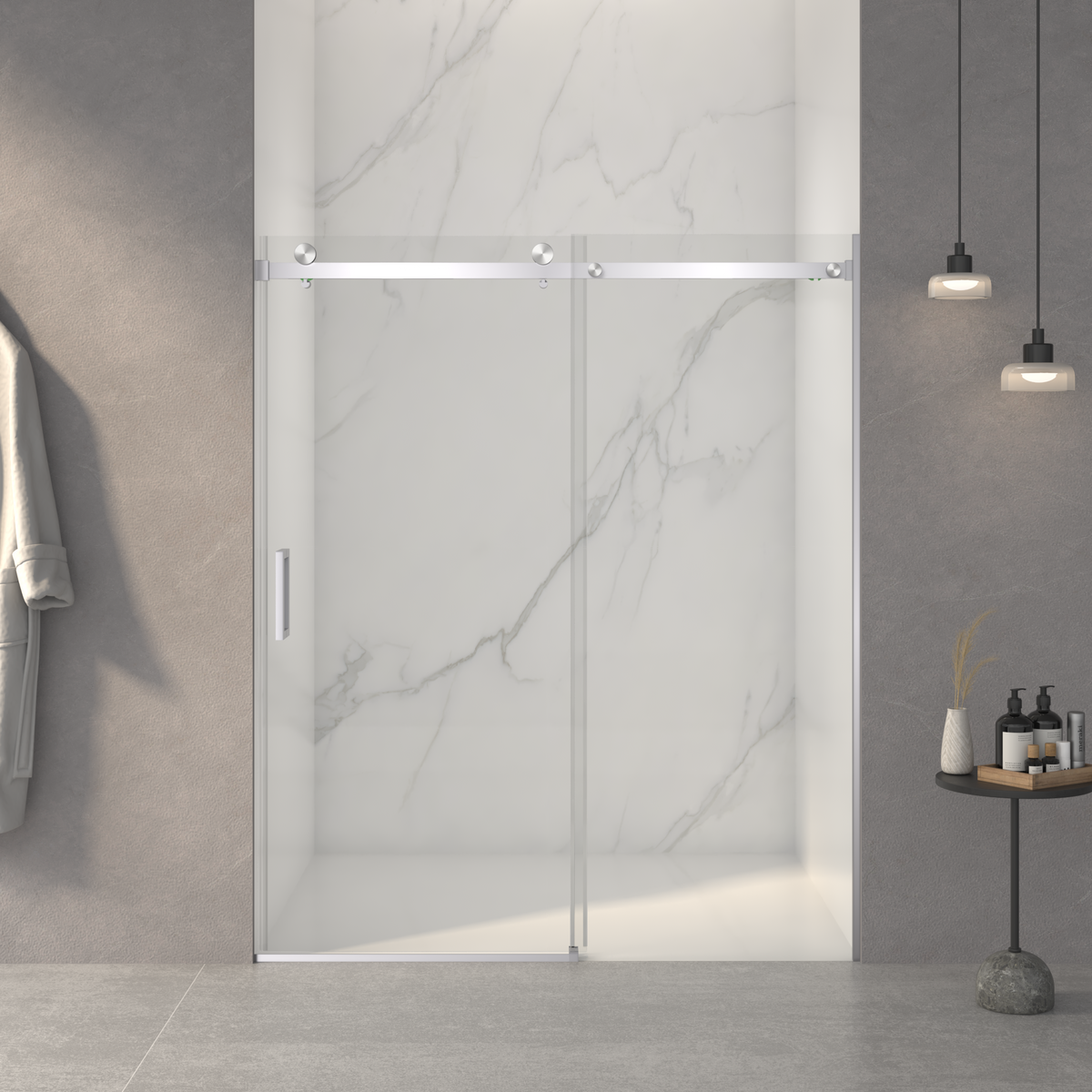 AISU 56-60"W x 72"H Frameless Sliding Shower Door, 5/16" (8mm) Thick SGCC Tempered Clear Glass, Double Side Easy Clean Coat, Brushed Nickel Finished With Buffer