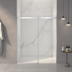AISU 56-60"W x 72"H Frameless Sliding Shower Door, 5/16" (8mm) Thick SGCC Tempered Clear Glass, Double Side Easy Clean Coat, Brushed Nickel Finished With Buffer