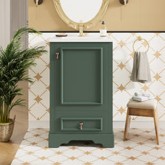 AISU 20" Modern Bathroom Vanity with Ceramic Sink, Green + 1 Door & Drawer