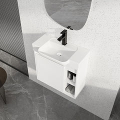 AISU 24" Wall-Mounted Bathroom Vanity with White Ceramic Sink & Soft-Close Door, Compact Idea, KD-Packing, Glossy White