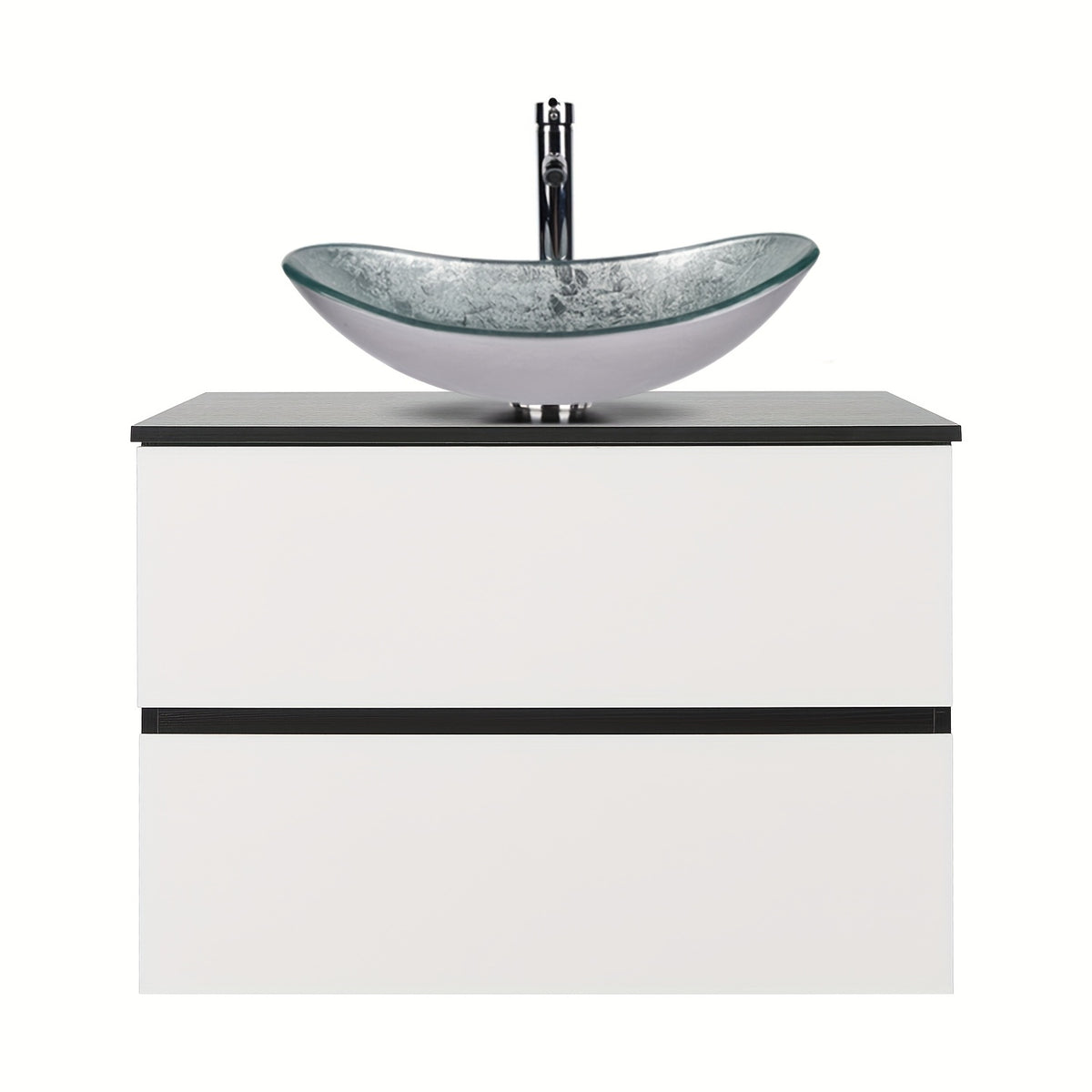 AISU 30" White & Black Wall-Mounted Bathroom Vanity Cabinet with Sink & Faucet - Wood Construction