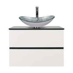 Meuble-lavabo mural AISU 30 po blanc et noir avec lavabo et robinet - Construction en bois