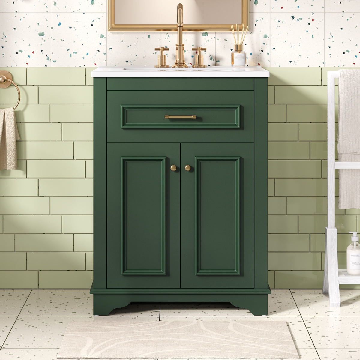 AISU 24" Modern Green Bathroom Vanity with Integrated Ceramic Sink, Solid Wood Frame and MDF Construction