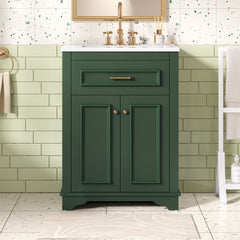 AISU 24" Modern Green Bathroom Vanity with Integrated Ceramic Sink, Solid Wood Frame and MDF Construction