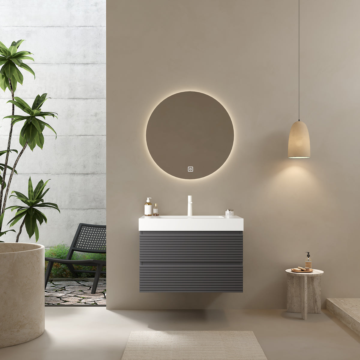 30" Badezimmerwaschtisch mit Unterbauwaschbecken, Grau 