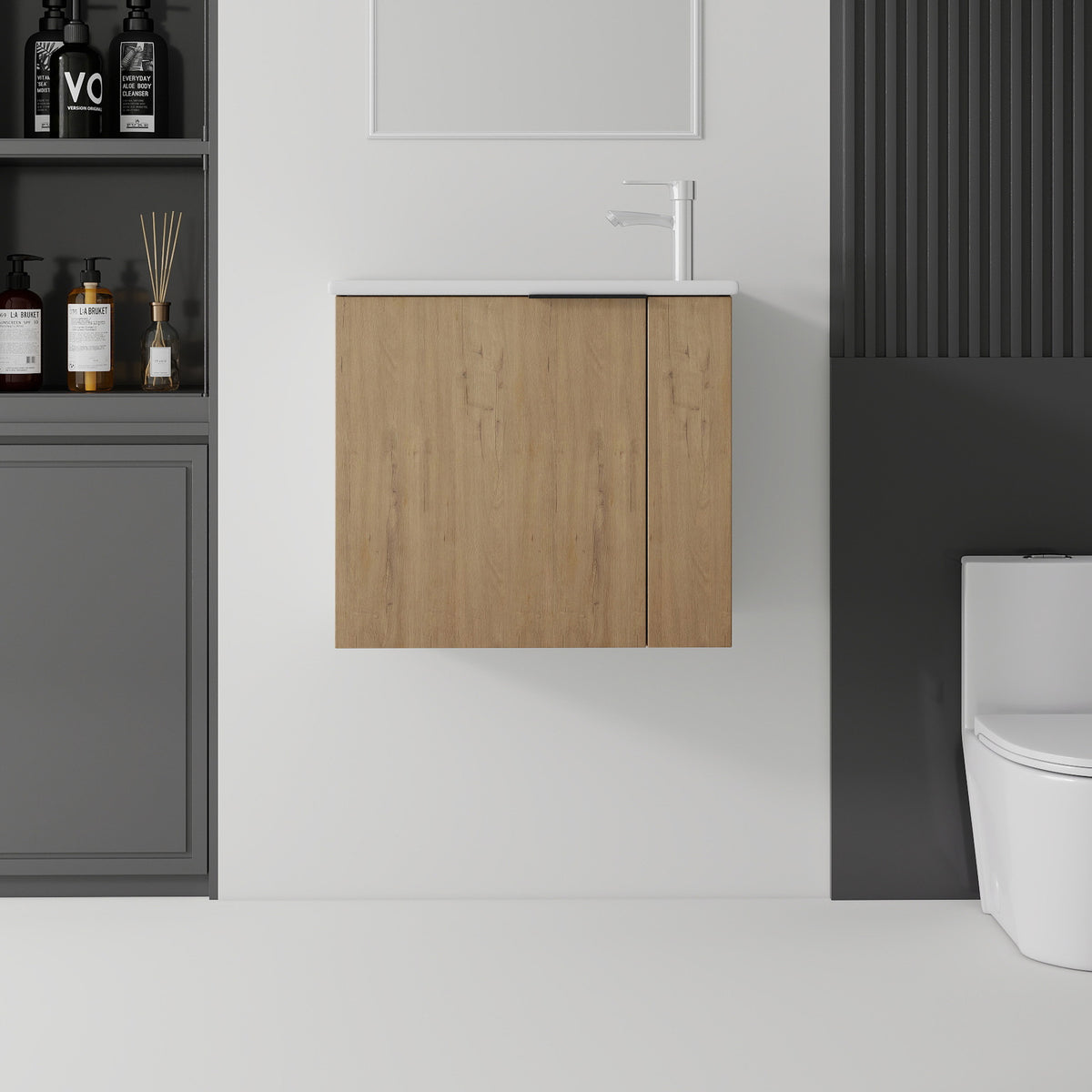 AISU 22 Inch Floating Bathroom Vanity with Sink, Soft-Close Door, Ceramic Sink, Oak