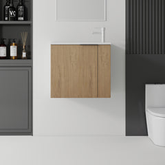 AISU 22 Inch Floating Bathroom Vanity with Sink, Soft-Close Door, Ceramic Sink, Oak