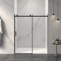 AISU 56-60"W x 72"H Frameless Sliding Shower Door,5/16" (8mm) Thick SGCC Tempered Clear Glass, Double Side Easy Clean Coat, Matte Black Finished With Buffer