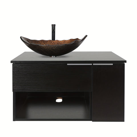 AISU 28" Moderner schwarzer Wandwaschtisch mit 1 Tür und 1 Schublade