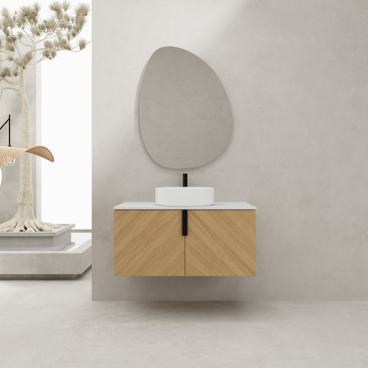 AISU 36" Wall-Mounted Bathroom Vanity With Top Ceramic Art Sink and Artificial Stone Slab, 2-Soft Close Door (KD-Packing)