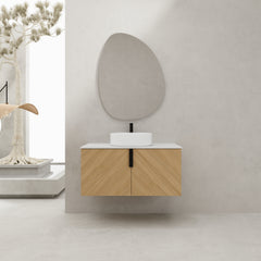 AISU 36" Wall-Mounted Bathroom Vanity With Top Ceramic Art Sink and Artificial Stone Slab, 2-Soft Close Door (KD-Packing)