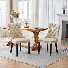 AISU Dining Room Chairs Set of 2, Vintage Sheepskin Texture PU Leather, High Back with Button Tufted & Nailhead Trim,Wood Frame, S-Spring & Resilient Sponge Cushion, Beige