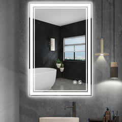 Miroir de salle de bain à DEL 24 x 36 pouces avec antibuée, 3 couleurs, intensité variable, horizontal/vertical