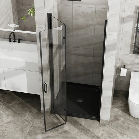 34" x 72" Faltbare rahmenlose Glasduschtür, 1/4 Zoll gehärtetes Klarglas, faltbare Drehschwingtür, Chrom-Finish