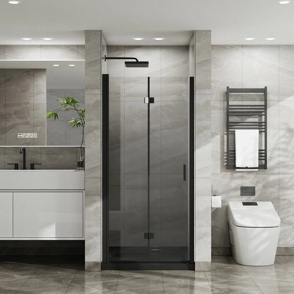 Porte de douche pliante en verre sans cadre 34" x 72" avec porte battante pivotante en verre trempé transparent de 1/4 po, finition chromée