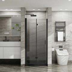 Porte de douche pliante en verre sans cadre 34" x 72" avec porte battante pivotante en verre trempé transparent de 1/4 po, finition chromée