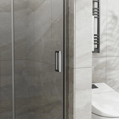 Porte de douche pliante en verre sans cadre 34" x 72" avec porte battante pivotante en verre trempé transparent de 1/4 po, finition chromée