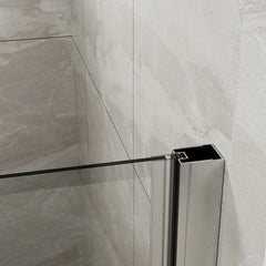 Porte de douche pliante en verre sans cadre 34" x 72" avec porte battante pivotante en verre trempé transparent de 1/4 po, finition chromée