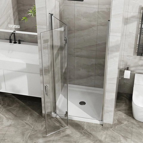 34" x 72" Faltbare rahmenlose Glasduschtür, 1/4 Zoll gehärtetes Klarglas, faltbare Drehschwingtür, Chrom-Finish