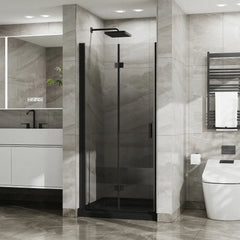 Porte de douche pliante en verre sans cadre 34" x 72" avec porte battante pivotante en verre trempé transparent de 1/4 po, finition chromée