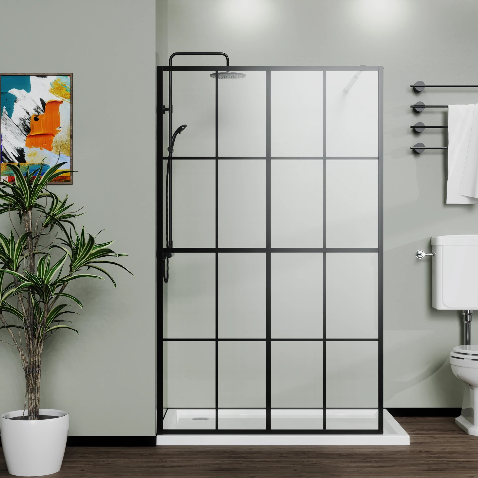 AISU 34"/46“ X 72" Duschwand Walk-in, schwarzes Finish 