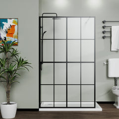AISU 34"/46“ X 72" Shower Screen Walk-in Black Finish