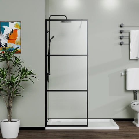 AISU 34"/46“ X 72" Duschwand Walk-in, schwarzes Finish 