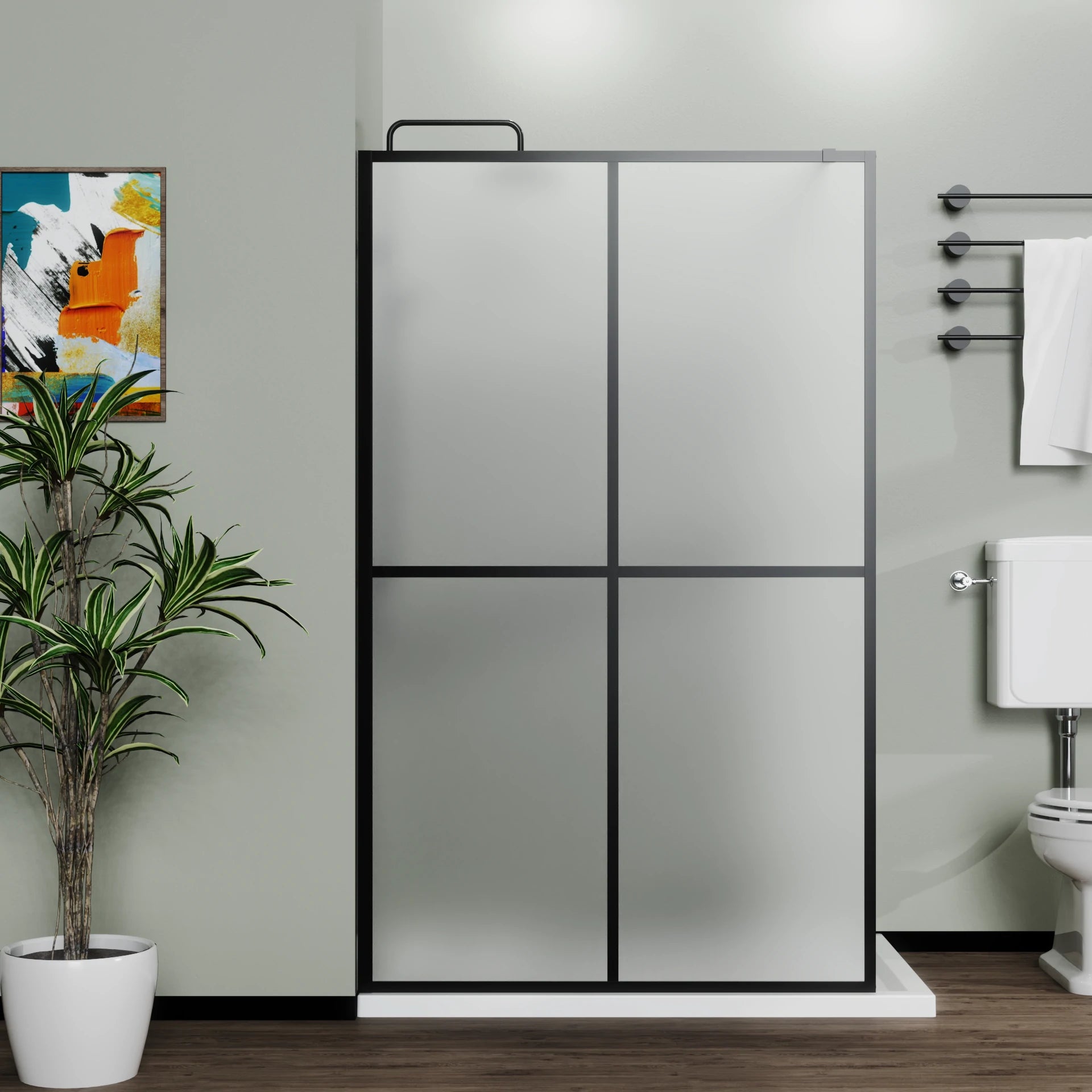 AISU 34"/46“ X 72" Duschwand Walk-in, schwarzes Finish 