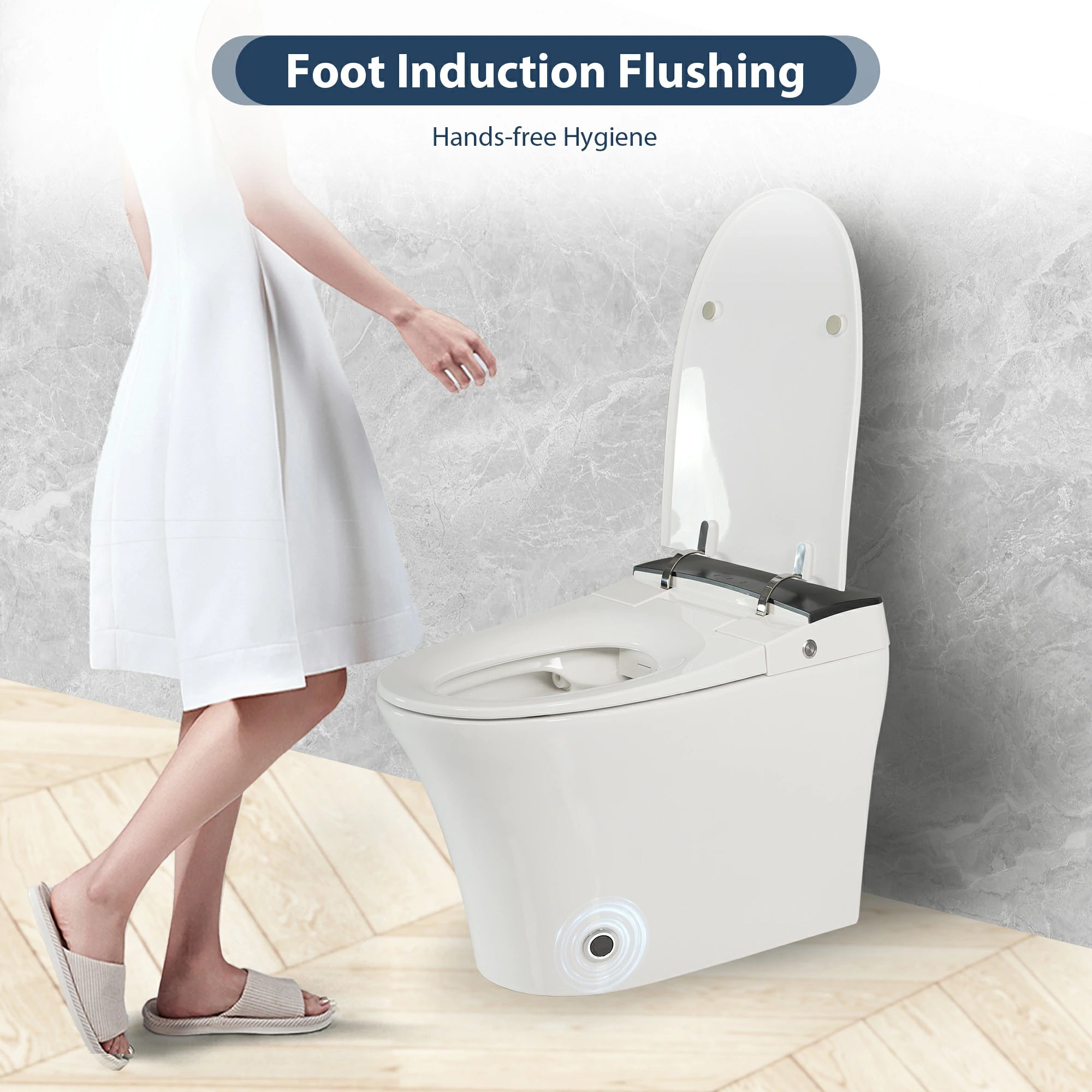 AISU Smart-Toilette mit Fußsensor-Spülung, blauem Nachtlicht, weiß