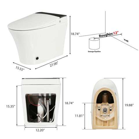AISU Smart-Toilette mit Fußsensor-Spülung, blauem Nachtlicht, weiß