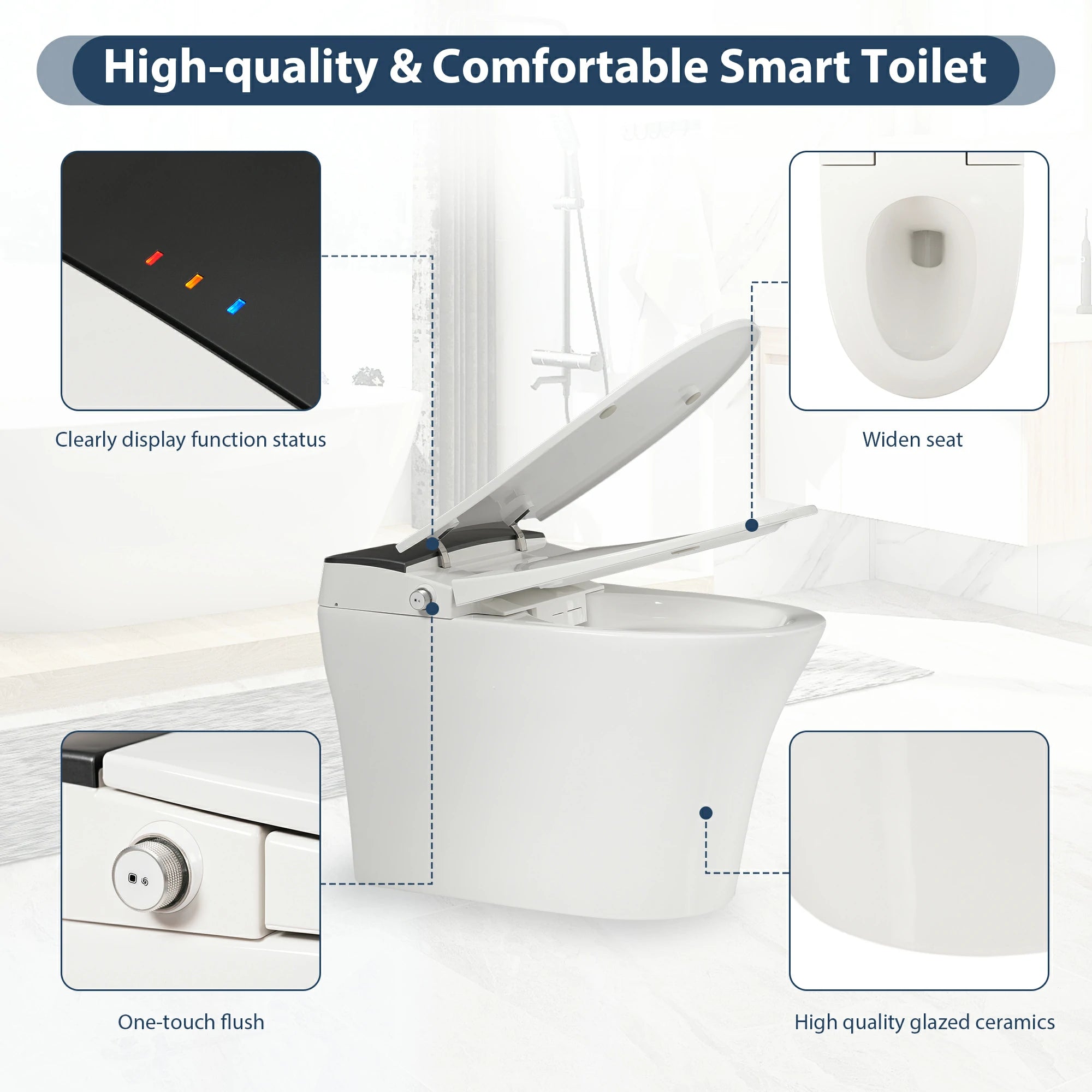AISU Smart-Toilette mit Fußsensor-Spülung, blauem Nachtlicht, weiß