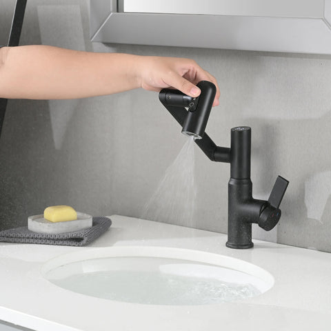 AISU Badezimmer-Waschtischarmatur mit Sprühfunktion, Temperaturanzeige, Anti-Rutsch-Schalter, Heiß- und Kaltwasserregler und 360° schwenkbarem Auslauf 