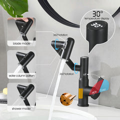 Robinet de lavabo AISU avec fonction de pulvérisation, affichage de la température, interrupteur antidérapant, commandes chaud/froid et bec pivotant à 360° 