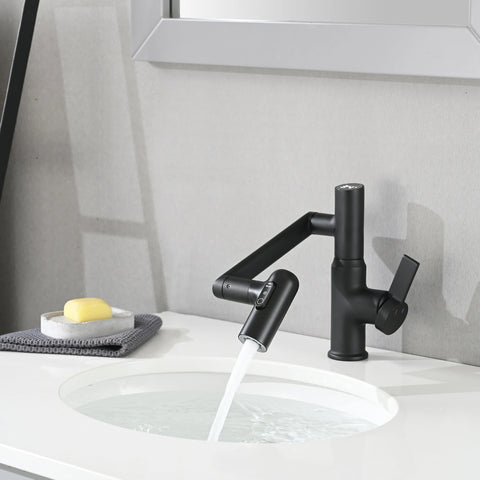 AISU Badezimmer-Waschtischarmatur mit Sprühfunktion, Temperaturanzeige, Anti-Rutsch-Schalter, Heiß- und Kaltwasserregler und 360° schwenkbarem Auslauf 