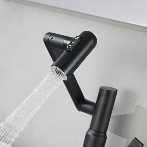 AISU Badezimmer-Waschtischarmatur mit Sprühfunktion, Temperaturanzeige, Anti-Rutsch-Schalter, Heiß- und Kaltwasserregler und 360° schwenkbarem Auslauf 