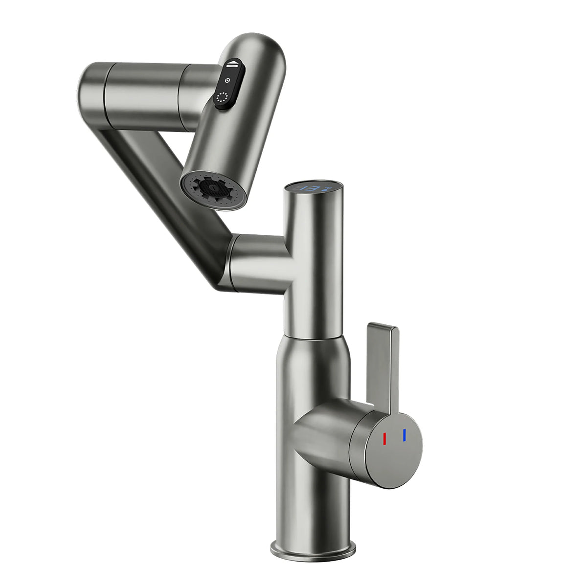 AISU Bathroom Sink Faucet with Spray Function, Temperature Display, Anti-Slip Switch, Hot & Cold Controls, and 360° Swivel Spout