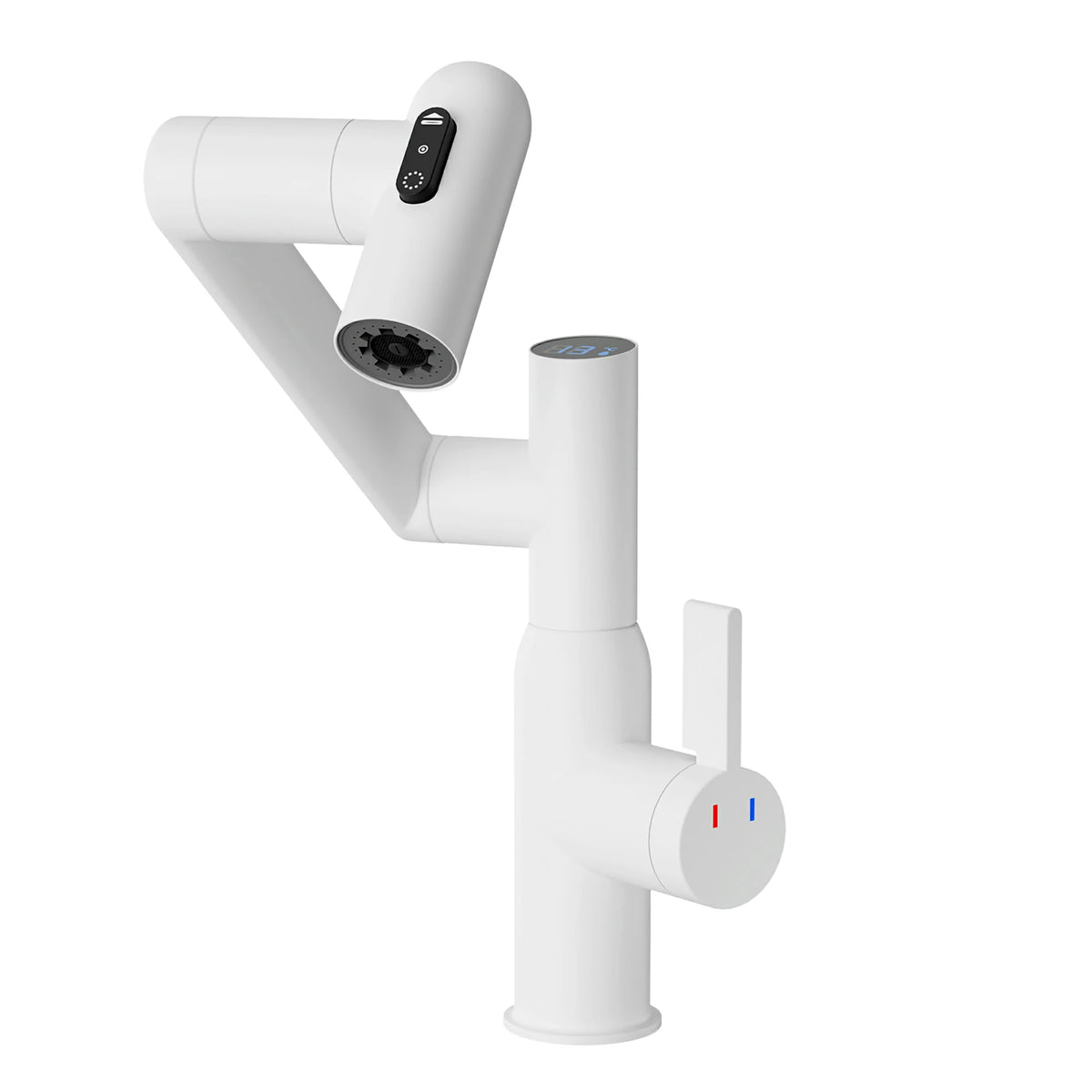 AISU Bathroom Sink Faucet with Spray Function, Temperature Display, Anti-Slip Switch, Hot & Cold Controls, and 360° Swivel Spout