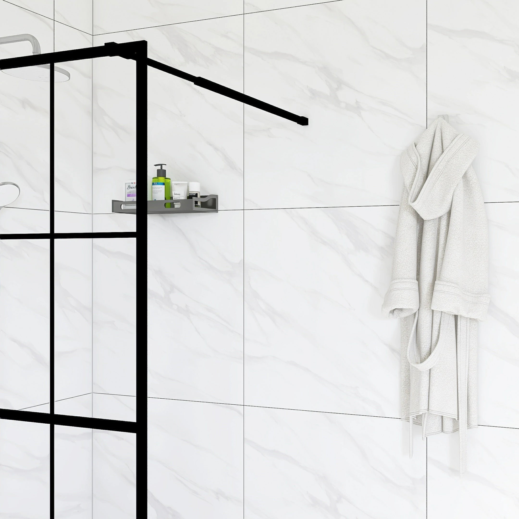 AISU 34"/46“ X 72" Duschwand Walk-in, schwarzes Finish 