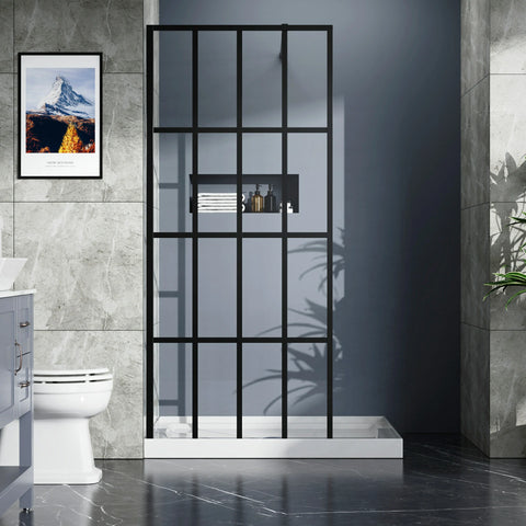 AISU 34"/46“ X 72" Duschwand Walk-in, schwarzes Finish 