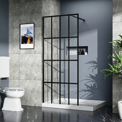AISU 34"/46“ X 72" Shower Screen Walk-in Black Finish