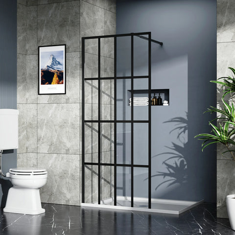 AISU 34"/46“ X 72" Duschwand Walk-in, schwarzes Finish 