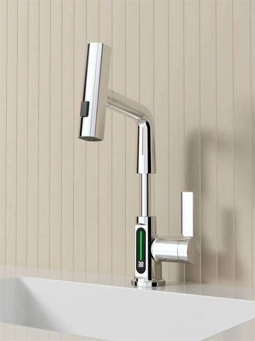 Ausziehbarer Lift-LED-Temperatur-Digitalanzeige-Badezimmer-Waschbeckenhahn