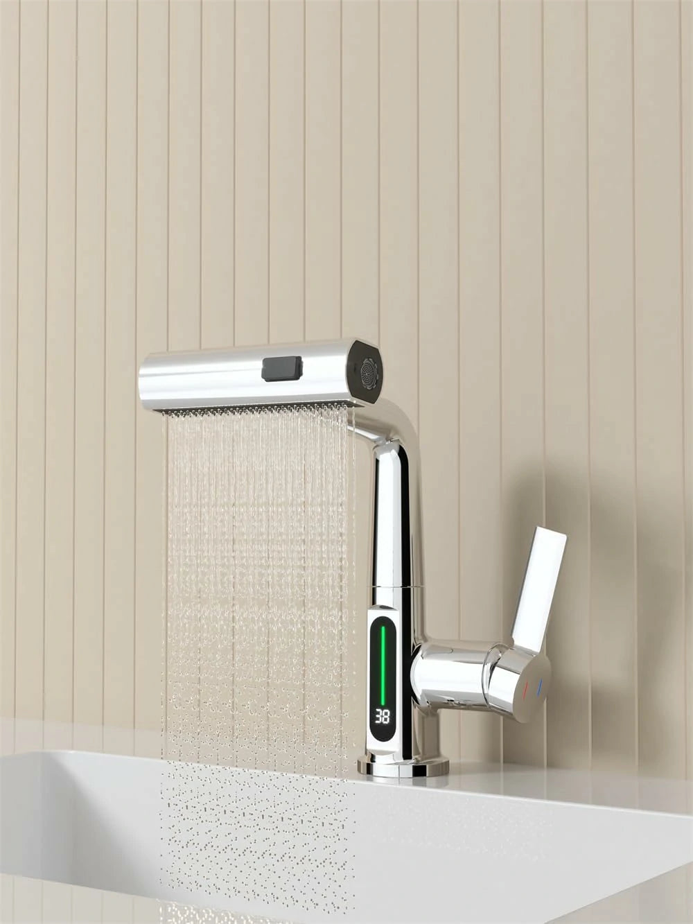 Ausziehbarer Lift-LED-Temperatur-Digitalanzeige-Badezimmer-Waschbeckenhahn