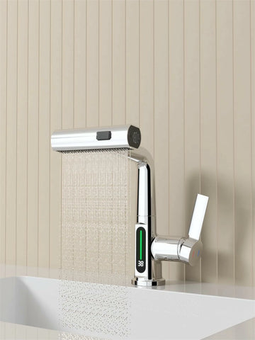 Ausziehbarer Lift-LED-Temperatur-Digitalanzeige-Badezimmer-Waschbeckenhahn