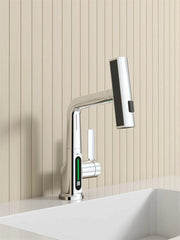 Robinet de lavabo de salle de bain extractible avec affichage numérique de la température à LED