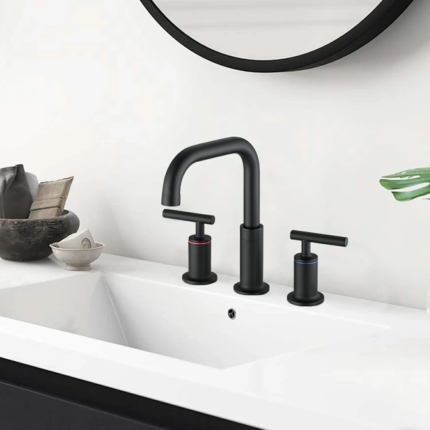 AISU 8 Zoll breiter Badezimmer-Wasserhahn mit Doppelgriff und Pop-Up-Ablauf