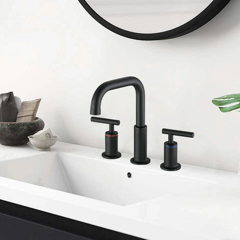 AISU 8 Zoll breiter Badezimmer-Wasserhahn mit Doppelgriff und Pop-Up-Ablauf