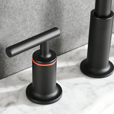AISU 8 Zoll breiter Badezimmer-Wasserhahn mit Doppelgriff und Pop-Up-Ablauf