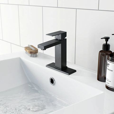 AISU Einhebel-Wasserhahn aus Edelstahl für Badezimmerwaschbecken mit Deckplatte und Ablaufgarnitur